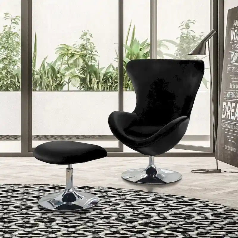 Fauteuil d'appoint à oreilles et ottoman – Violet / Noir / Gris, 2 pièces, 1 place