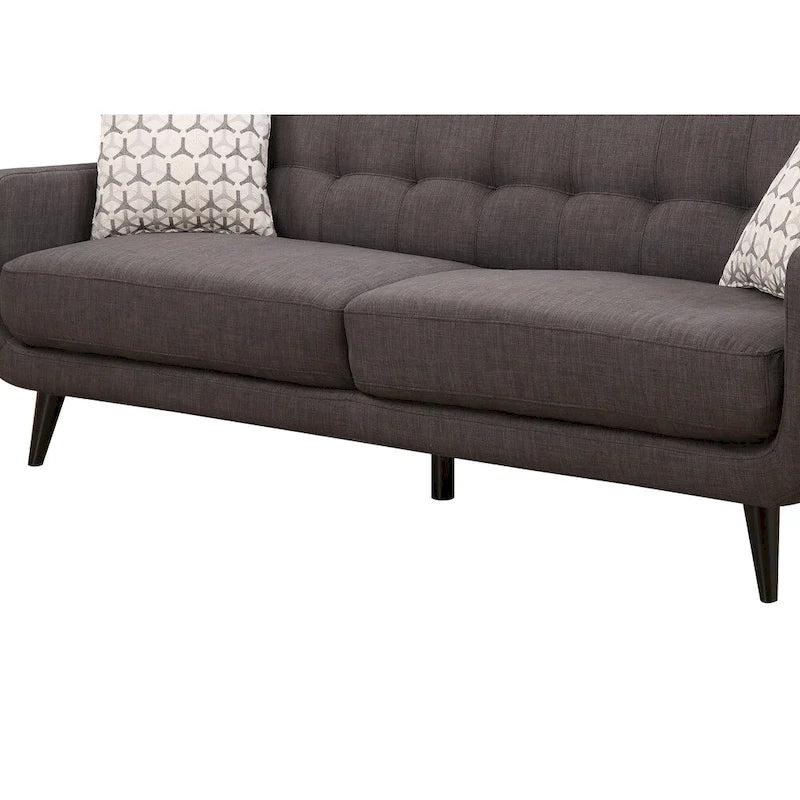 Canapé gris anthracite, style moderne du milieu du siècle, dossier capitonné, 2-3 places