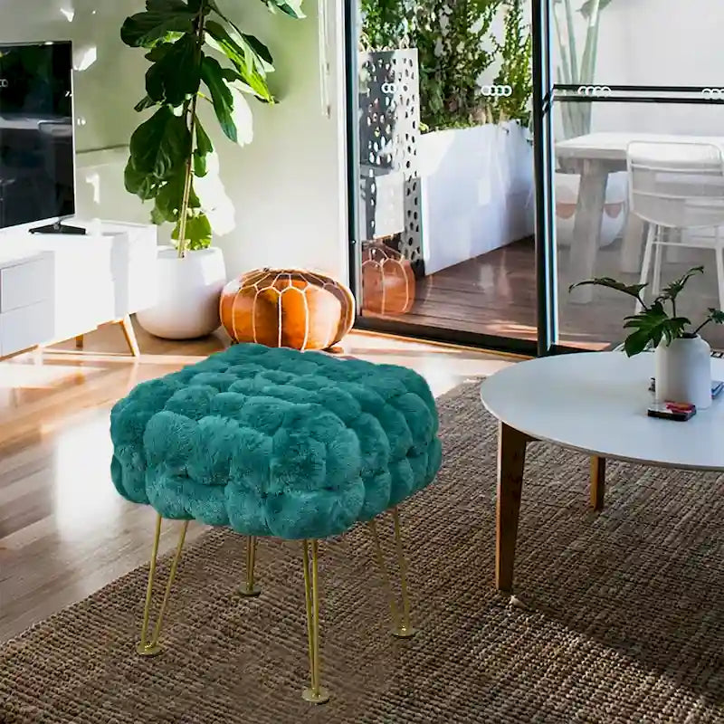 Tabouret-Pouf en Fausse Fourrure de Renard