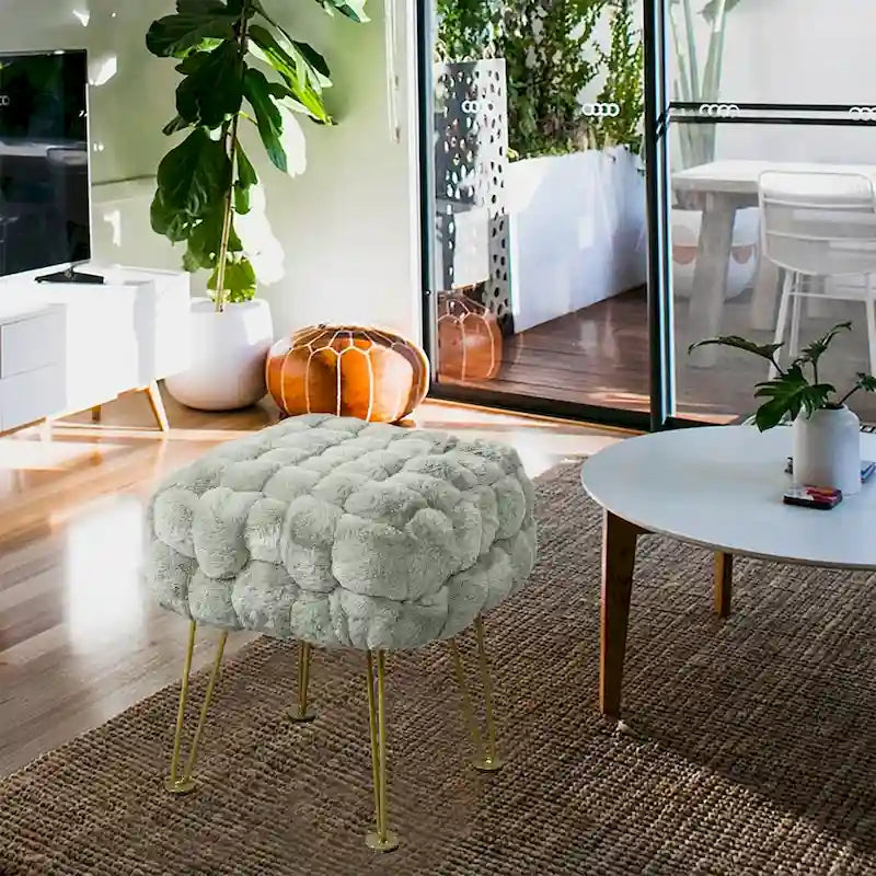 Tabouret-Pouf en Fausse Fourrure de Renard