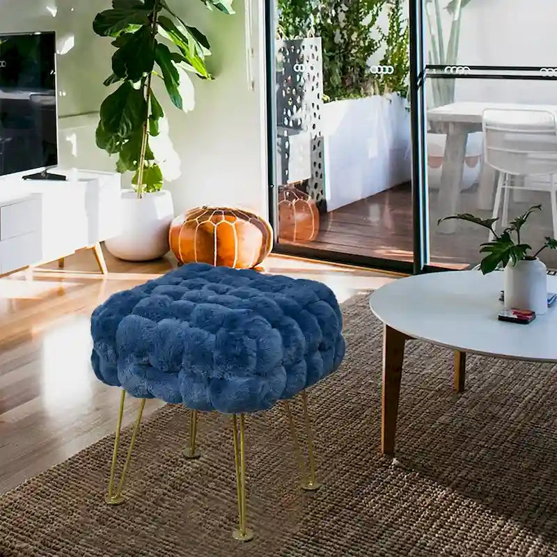 Tabouret-Pouf en Fausse Fourrure de Renard