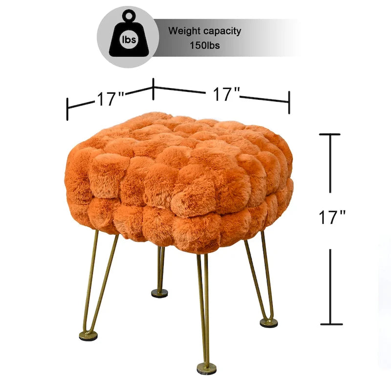 Tabouret-Pouf en Fausse Fourrure de Renard