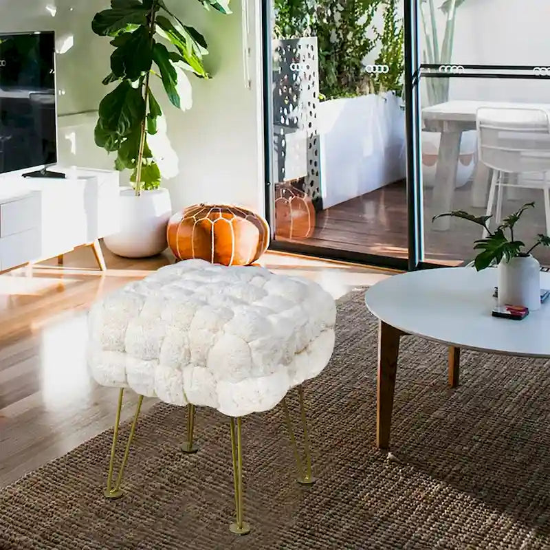 Tabouret-Pouf en Fausse Fourrure de Renard
