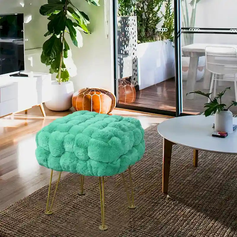 Tabouret-Pouf en Fausse Fourrure de Renard