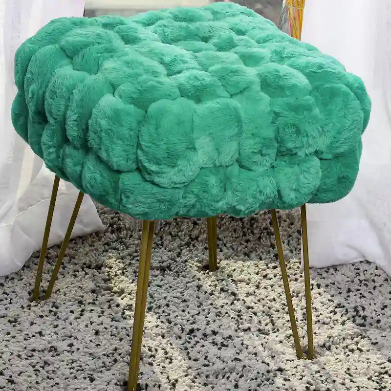 Tabouret-Pouf en Fausse Fourrure de Renard