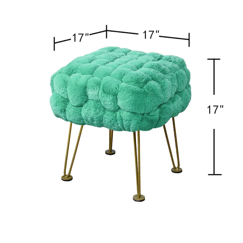 Tabouret-Pouf en Fausse Fourrure de Renard