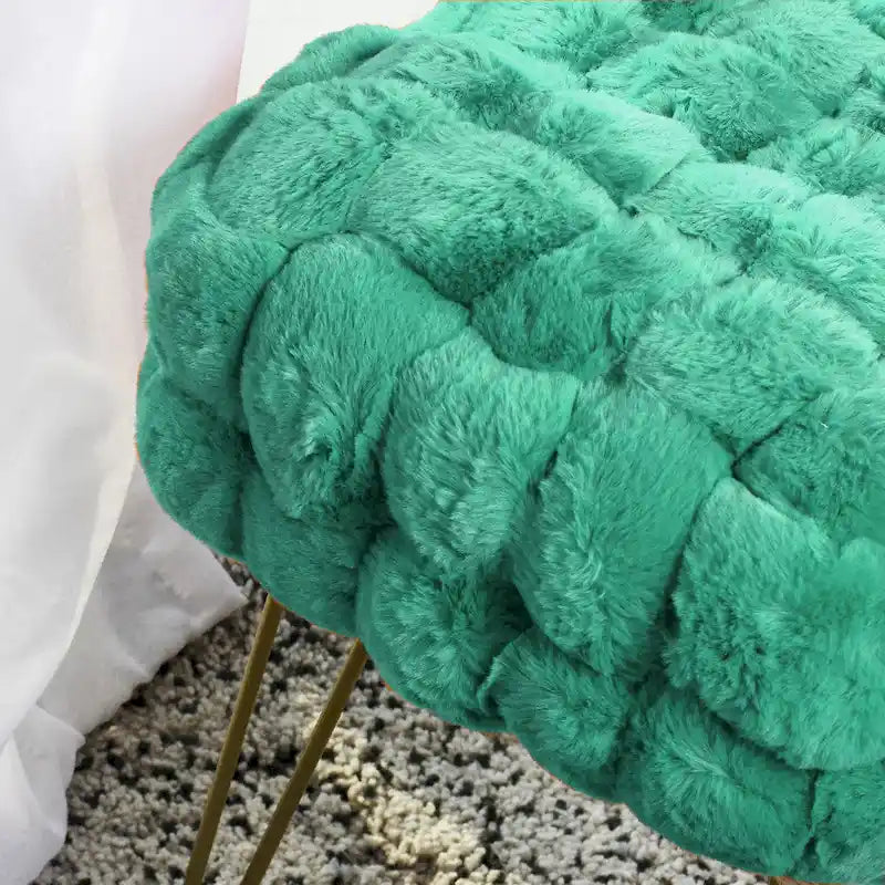 Tabouret-Pouf en Fausse Fourrure de Renard