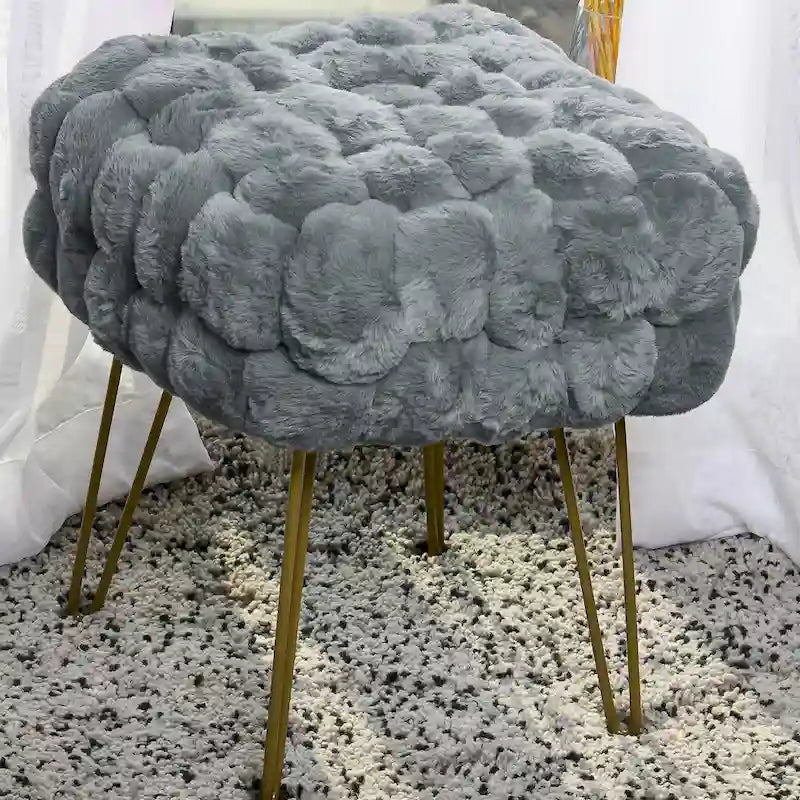Tabouret-Pouf en Fausse Fourrure de Renard