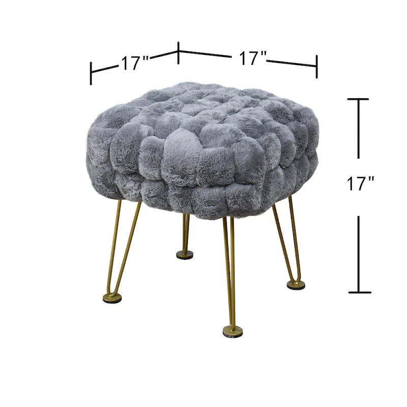 Tabouret-Pouf en Fausse Fourrure de Renard