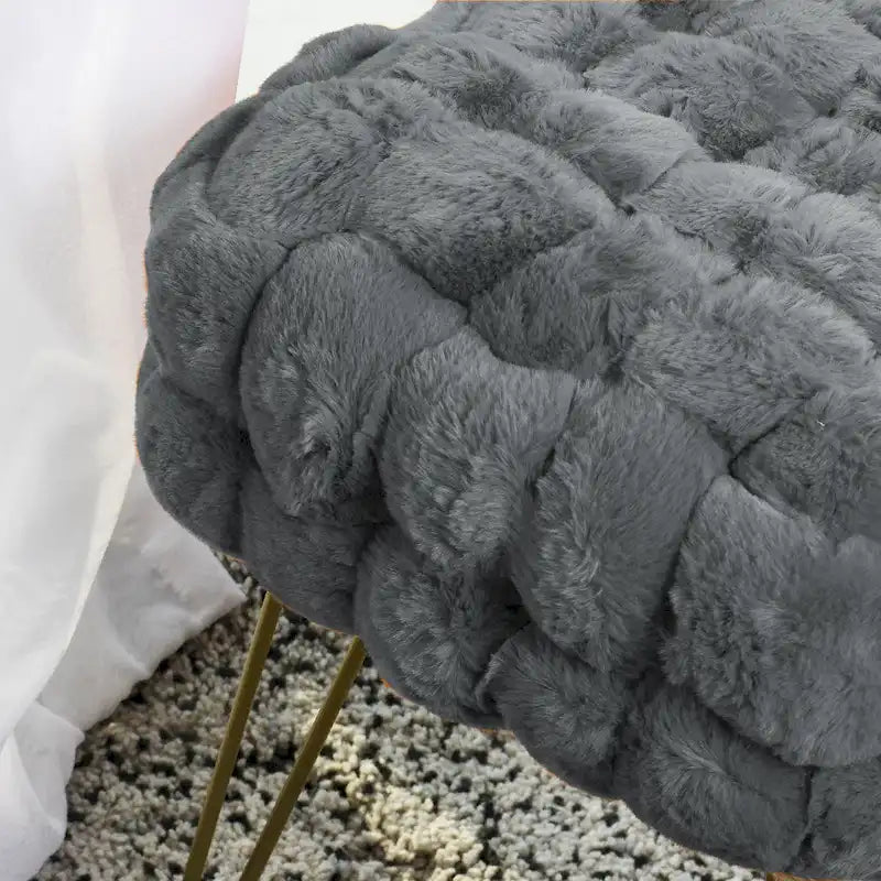 Tabouret-Pouf en Fausse Fourrure de Renard