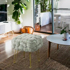 Tabouret-Pouf en Fausse Fourrure de Renard
