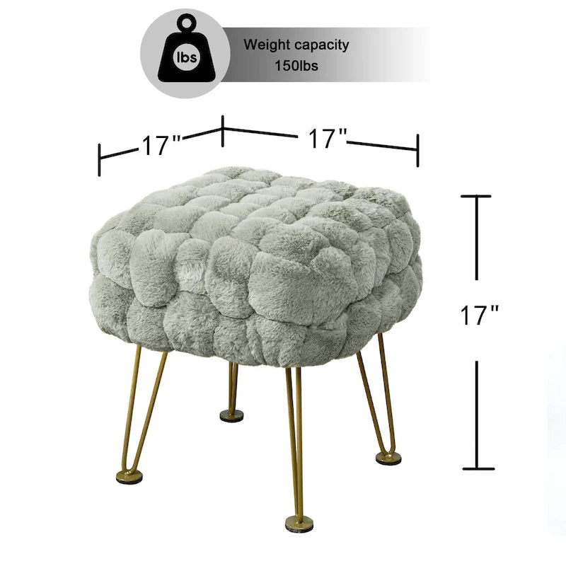Tabouret-Pouf en Fausse Fourrure de Renard