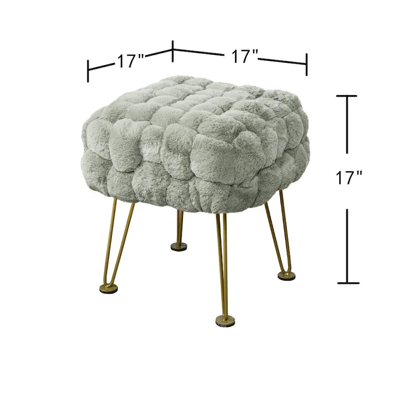 Tabouret-Pouf en Fausse Fourrure de Renard
