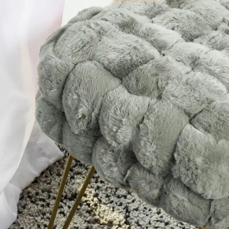 Tabouret-Pouf en Fausse Fourrure de Renard
