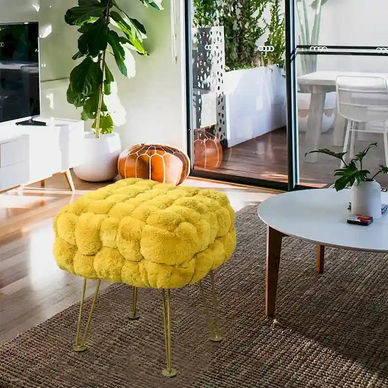 Tabouret-Pouf en Fausse Fourrure de Renard