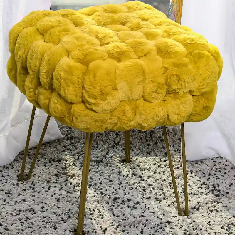Tabouret-Pouf en Fausse Fourrure de Renard