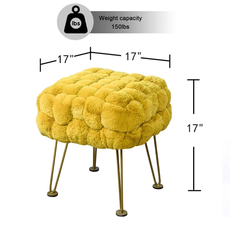 Tabouret-Pouf en Fausse Fourrure de Renard