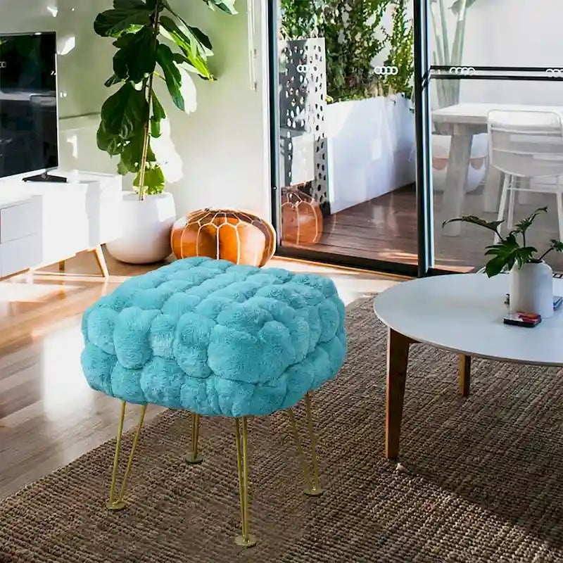 Tabouret-Pouf en Fausse Fourrure de Renard