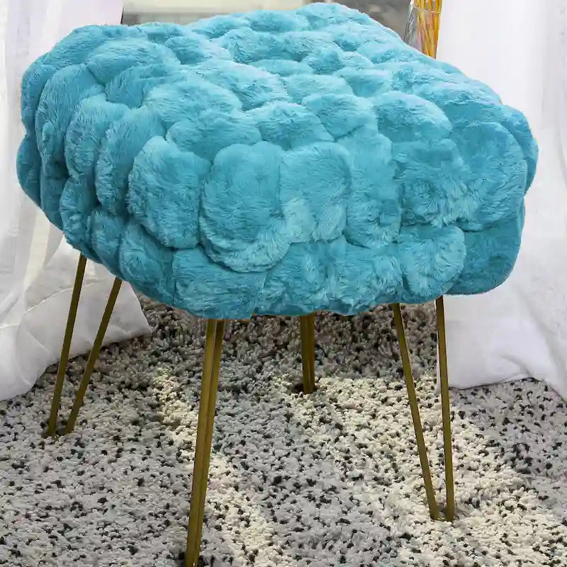 Tabouret-Pouf en Fausse Fourrure de Renard