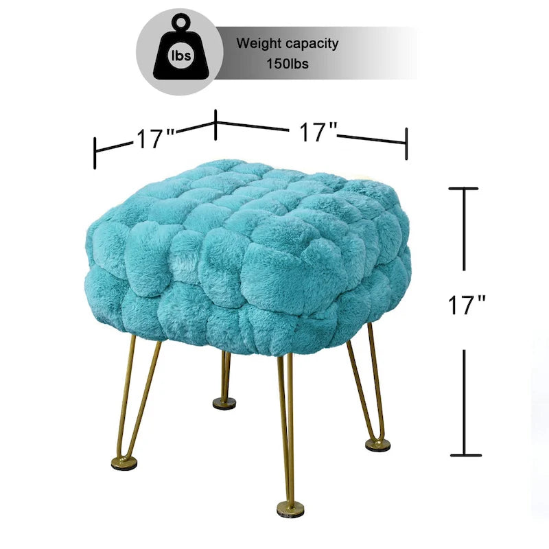 Tabouret-Pouf en Fausse Fourrure de Renard
