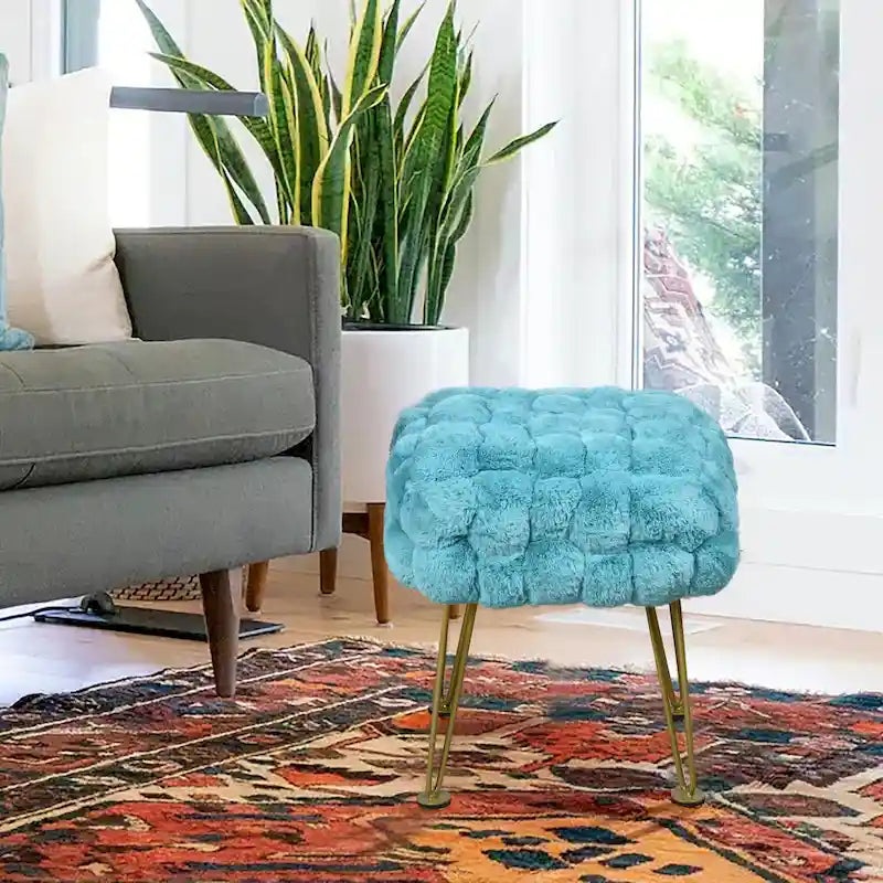 Tabouret-Pouf en Fausse Fourrure de Renard
