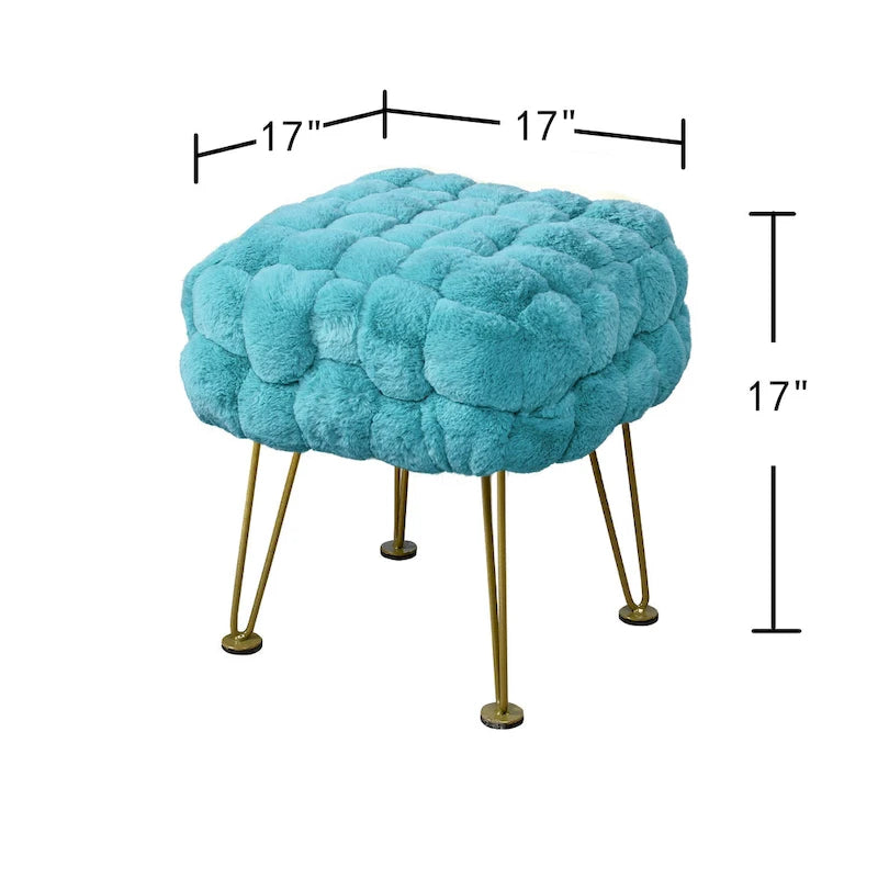 Tabouret-Pouf en Fausse Fourrure de Renard