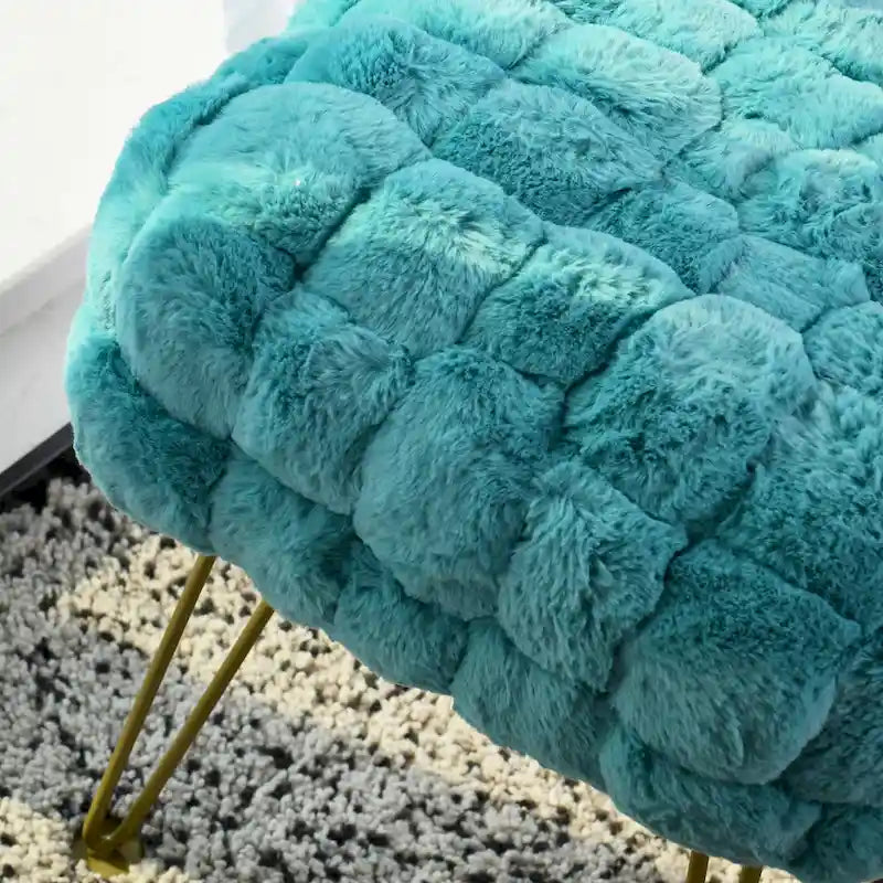Tabouret-Pouf en Fausse Fourrure de Renard