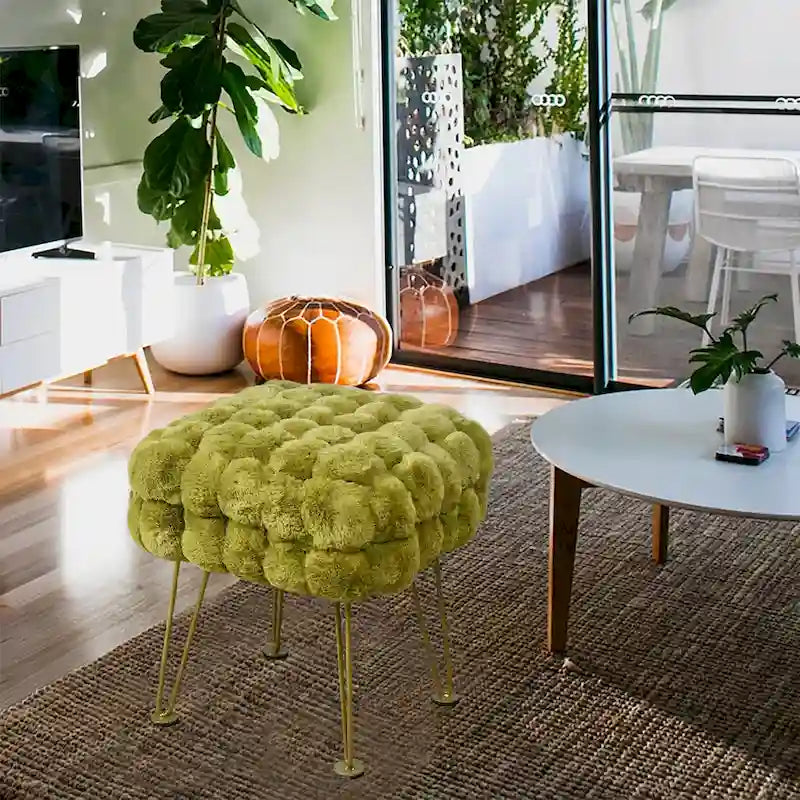 Tabouret-Pouf en Fausse Fourrure de Renard