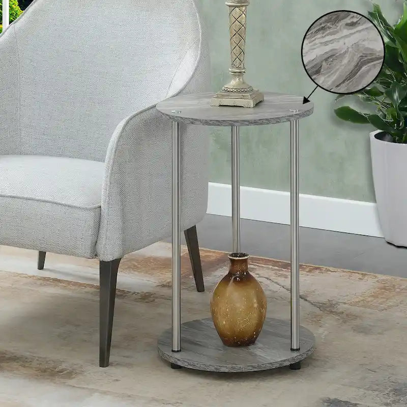 Table d'appoint ronde à 2 niveaux | Faux marbre et chrome | Pour 1