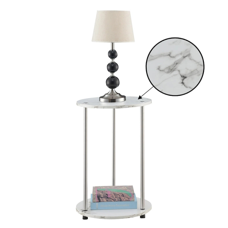 Table d'appoint ronde à 2 niveaux | Faux marbre et chrome | Pour 1