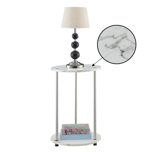 Table d'appoint ronde à 2 niveaux | Faux marbre et chrome | Pour 1