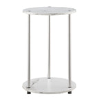 Table d'appoint ronde à 2 niveaux | Faux marbre et chrome | Pour 1
