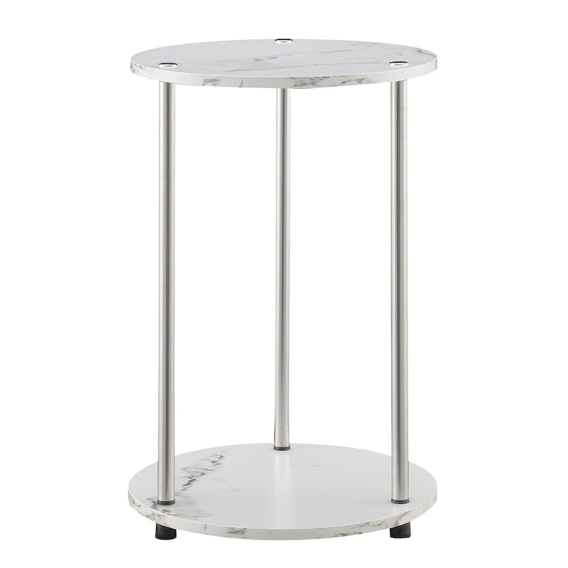 Table d'appoint ronde à 2 niveaux | Faux marbre et chrome | Pour 1