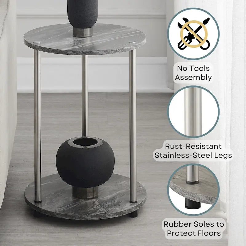 Table d'appoint ronde à 2 niveaux | Faux marbre et chrome | Pour 1