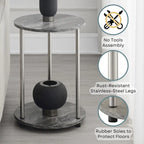 Table d'appoint ronde à 2 niveaux | Faux marbre et chrome | Pour 1