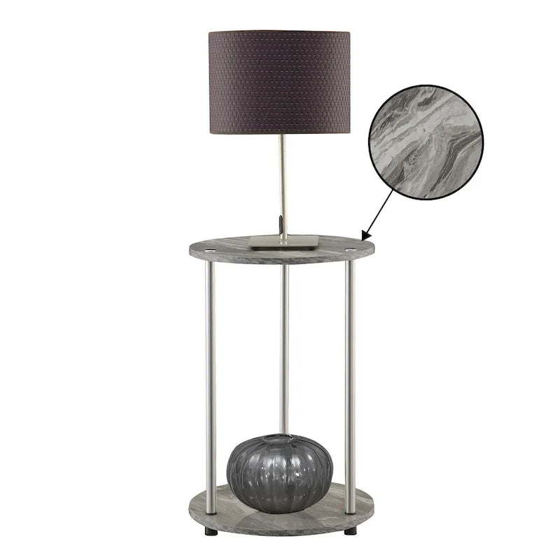 Table d'appoint ronde à 2 niveaux | Faux marbre et chrome | Pour 1