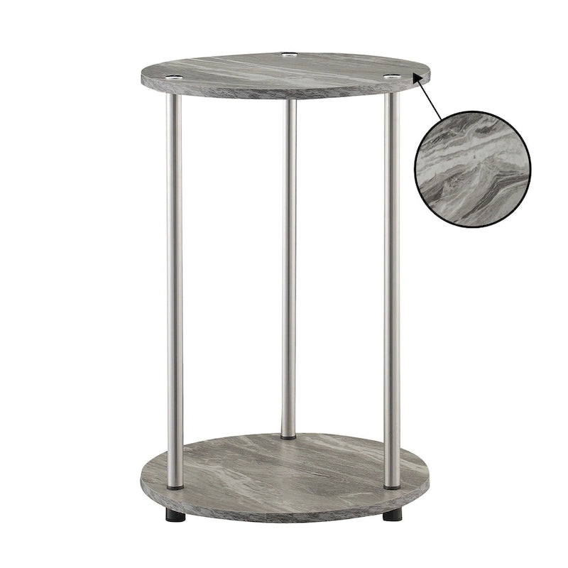 Table d'appoint ronde à 2 niveaux | Faux marbre et chrome | Pour 1