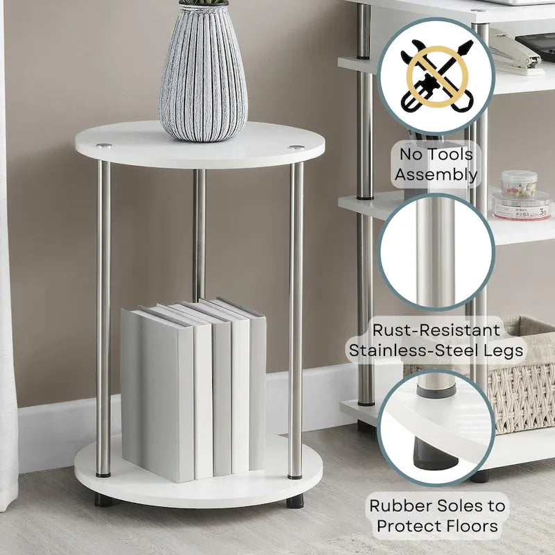 Table d'appoint ronde à 2 niveaux | Faux marbre et chrome | Pour 1