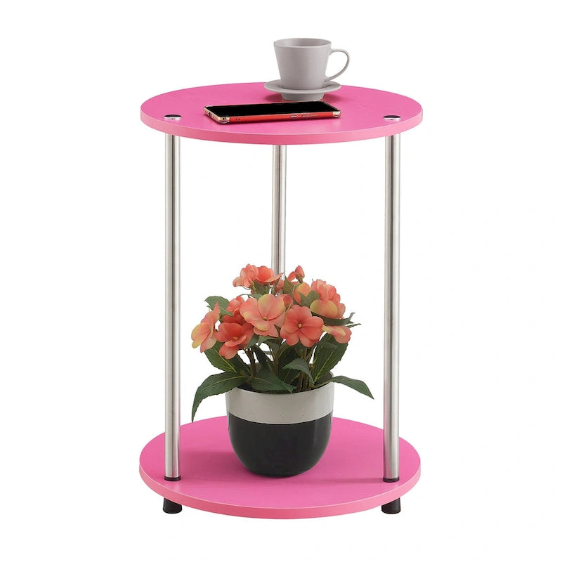 Table d'appoint ronde à 2 niveaux | Faux marbre et chrome | Pour 1