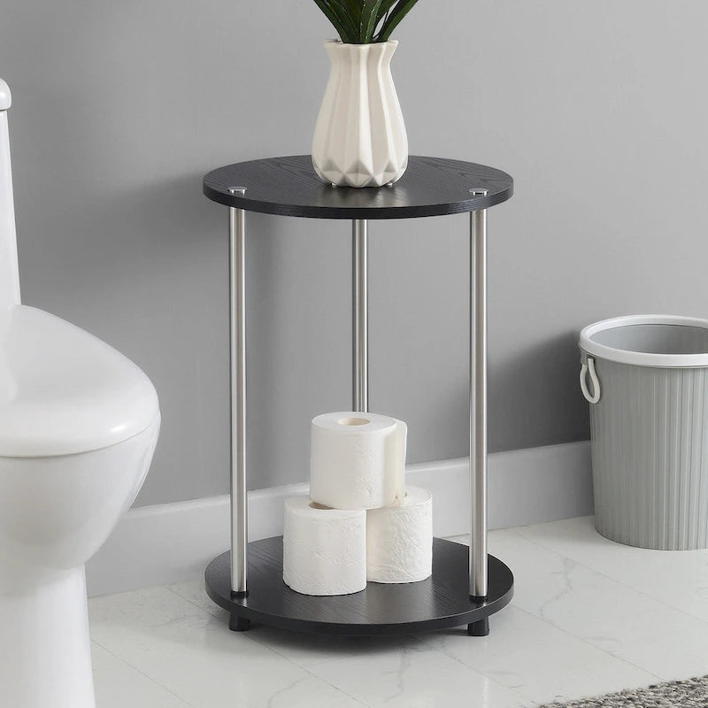 Table d'appoint ronde à 2 niveaux | Faux marbre et chrome | Pour 1