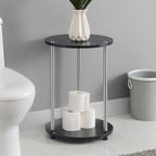Table d'appoint ronde à 2 niveaux | Faux marbre et chrome | Pour 1