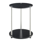 Table d'appoint ronde à 2 niveaux | Faux marbre et chrome | Pour 1