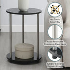 Table d'appoint ronde à 2 niveaux | Faux marbre et chrome | Pour 1