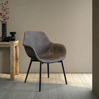 Chaise de salle à manger Markley en cuir avec pieds en fer, lot de 4 fauteuils d'appoint modernes
