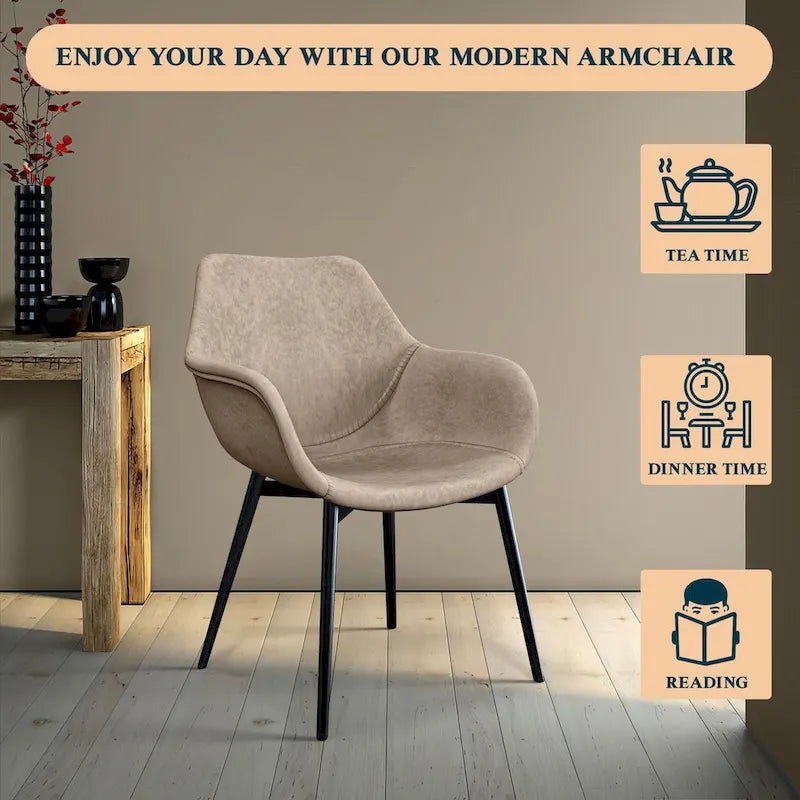 Chaise de salle à manger Markley en cuir avec pieds en fer, lot de 4 fauteuils d'appoint modernes