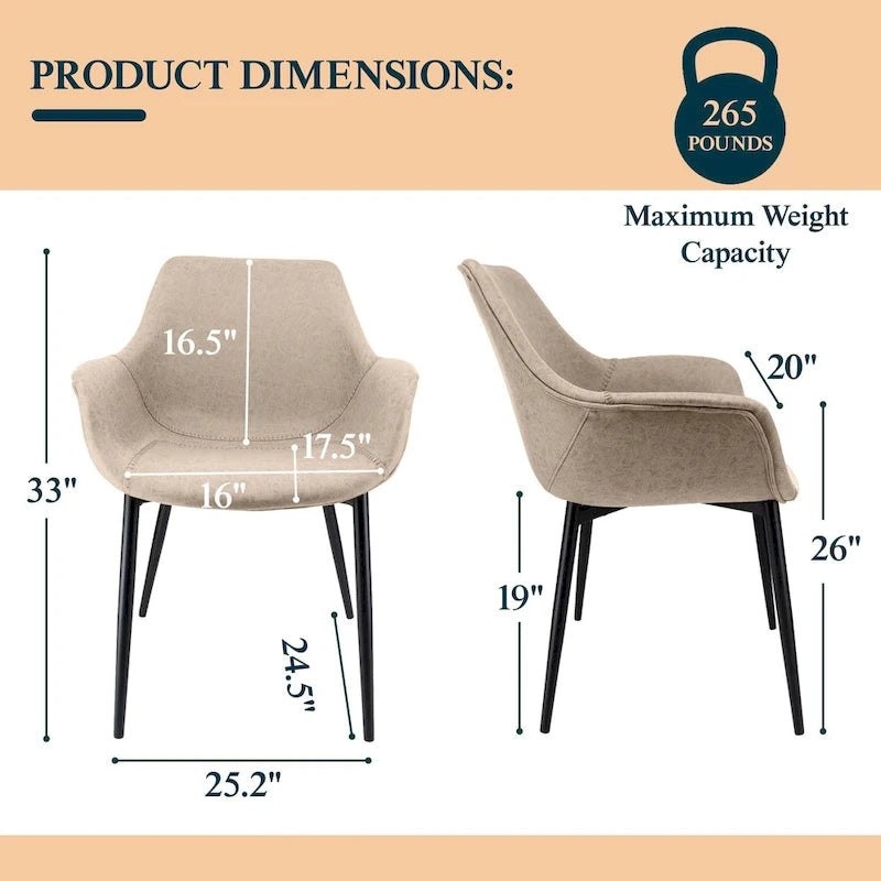 Chaise de salle à manger Markley en cuir avec pieds en fer, lot de 4 fauteuils d'appoint modernes