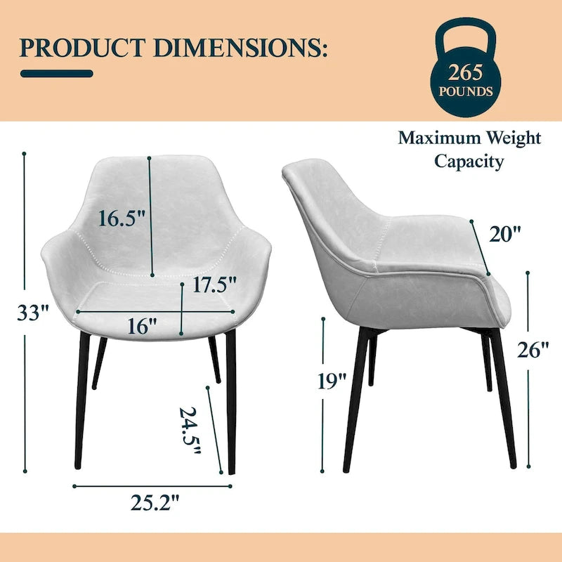Chaise de salle à manger Markley en cuir avec pieds en fer, lot de 4 fauteuils d'appoint modernes