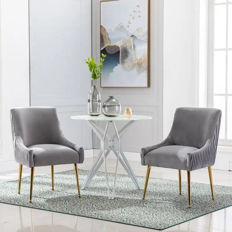 Lot de 2 chaises de salle à manger en tissu capitonné beige/gris/noir/orange avec poignée arrière