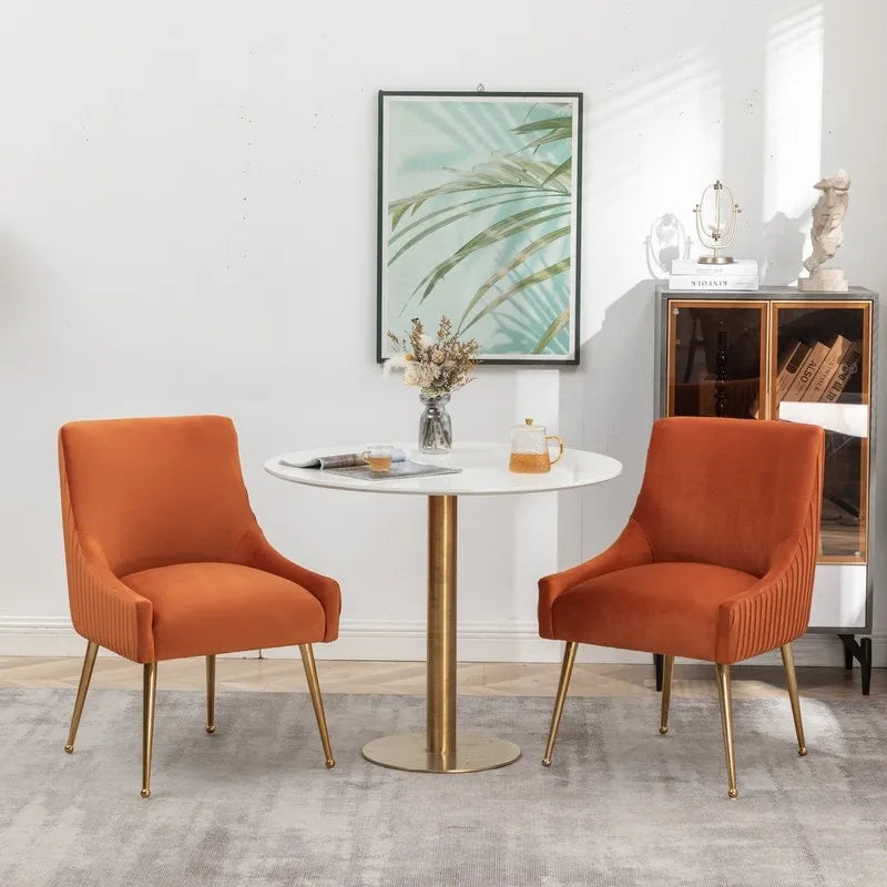 Lot de 2 chaises de salle à manger en tissu capitonné beige/gris/noir/orange avec poignée arrière