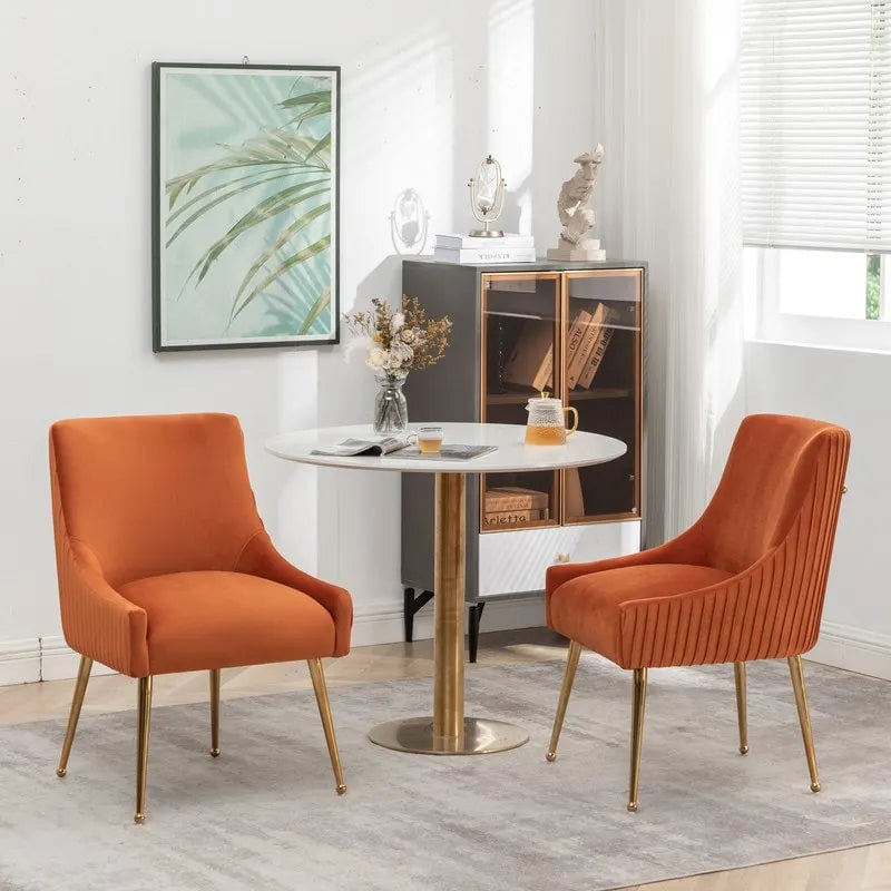 Lot de 2 chaises de salle à manger en tissu capitonné beige/gris/noir/orange avec poignée arrière